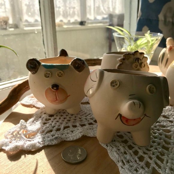 Clay Animal Planters with Button Eyes ~ Handmade - Picture 4 of 10